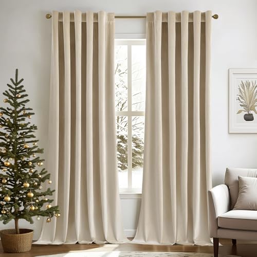MIULEE Velvet Curtains 52x90 inches 2 Panels Beige Blackout Curtains - color: Beige, size: 52"W x 90"L (Pack of 2)