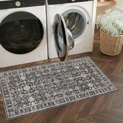 Entryway Rug 2x4 Runner Rug: Washable Runners for Kitchen Non-Slip Soft - color: Dark Black Gray, size: 2' x 4' (Rectangular)