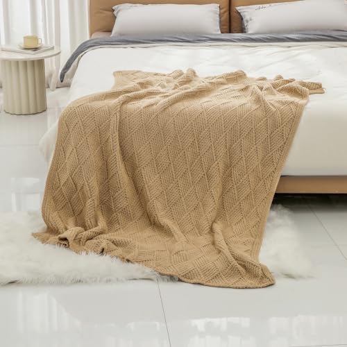 Premium Minky Throw Blanket, Soft Plush Lightweight Cozy Touch - color: Argyle Knit Camel, size: Kids(40″x50″)