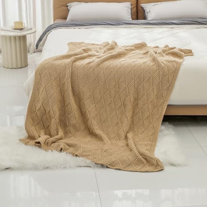 Premium Minky Throw Blanket, Soft Plush Lightweight Cozy Touch - color: Argyle Knit Camel, size: Kids(40″x50″)