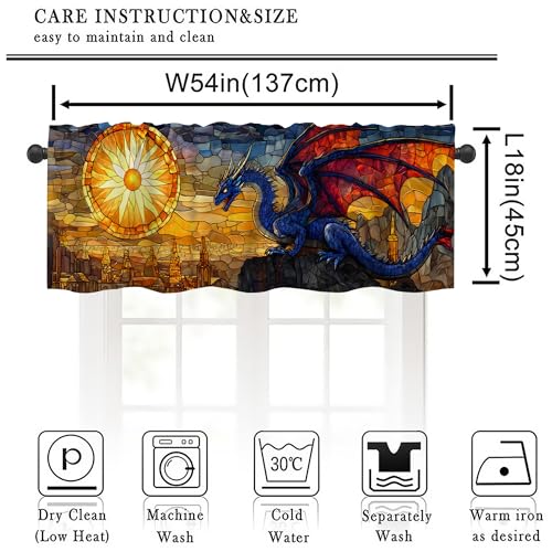 Dragon Valance Curtains,Rod Pocket Valances for Windows,Small Window Treatment Valances for Kitchen,Living Room,Bedroom,Bathroom,Home Decor,18x54 Inch,1 Panel,Stained Glass - color: Dragon01, size: 54"W x 18"L (Pack of 1)