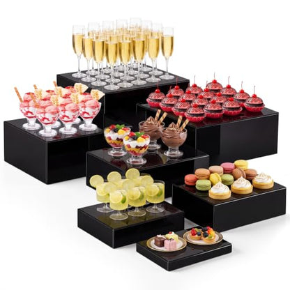 Leinuosen 7 Pcs Large Acrylic Buffet Risers, 8-14" Rectangle, Black - color: Black, size: 8" to 14", style: Rectangle