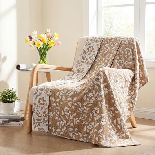 Hahafelt Brown Flower Chenille Throw Blanket 50x60 Soft Couch - color: Brown, style: Flower