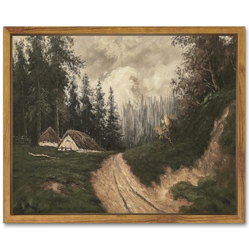 SHENIFY Vintage Village Framed Canvas Wall Art Classical Landscape Road Prints Farmhouse Kitchen Office Decor - 8x10in Natural Framed - color: Village Road, size: 10"L x 8"W