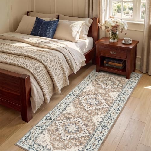 Lofus 2x6 Hallway Kitchen Washable Runner Rug, Boho Entry Long Carpet Brown - color: Floral Brown, size: 2' x 6' (Runner)