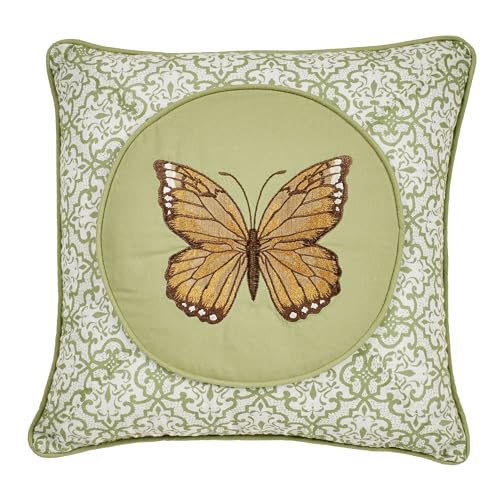 Touch of Class Butterfly Eden Embroidered Pillow, Moss Green, 16" Square - size: Pillow 16 Inches Square