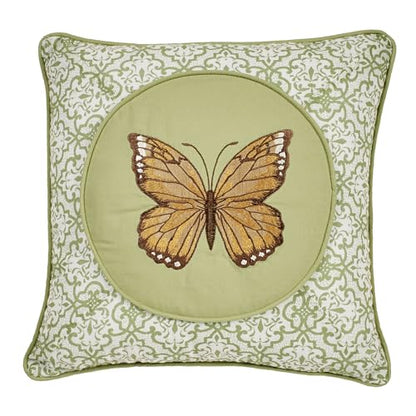Touch of Class Butterfly Eden Embroidered Pillow, Moss Green, 16" Square - size: Pillow 16 Inches Square