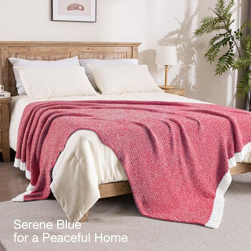 Exclusivo Mezcla Checkered Knit Blanket Twin Size for Bed, Heather Red - color: Heather Red, size: Twin (60"x80")