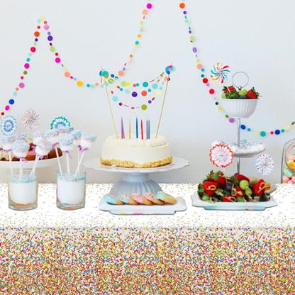3 Pieces Confetti Sprinkles Birthday Tablecloth for Happy Birthday Decoration Plastic Disposable Rectangle Sprinkles Party Table Covers for Kids Two Sweet Donut Weddings Party Favors, 54 x 108 Inches - style: Confetti Sprinkles