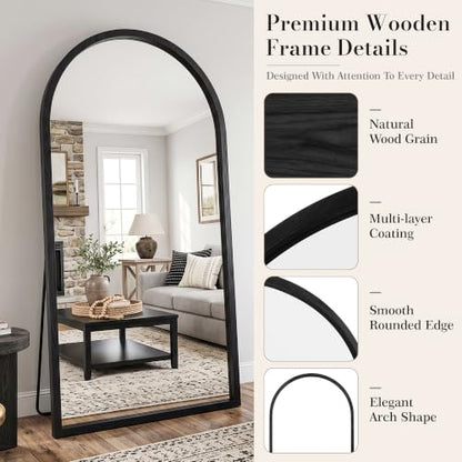 82"x44" Arched Full Length Mirror with Slim Solid Wood Frame, Black - color: Black, size: 82L" x 44W"