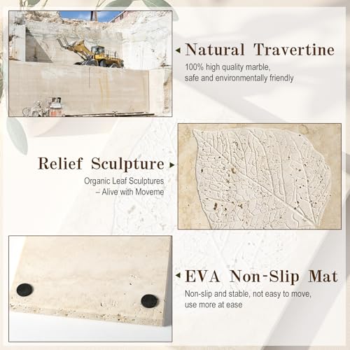 Natural Travertine Leaf Embossed Tray, 7.8inch Square Decorative Trays - color: Beige Travertine