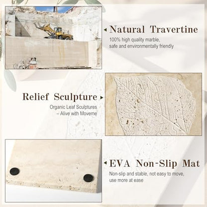 Natural Travertine Leaf Embossed Tray, 7.8inch Square Decorative Trays - color: Beige Travertine