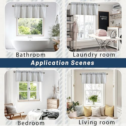 JIUZHEN 52x18 Inch Kitchen Valance - Thick Textured Linen Striped Window Valance Curtain with 3" Rod Pocket, Vertical Striped Blue (1 Panel) - color: Vertical Striped Blue, size: 52"W x 18"L (Pack of 1)