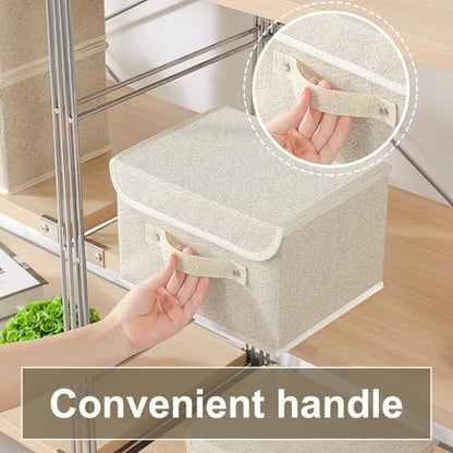 Storage Bins with Handles,Grey and Beige,10.2x7.9x6.7in,1 Pack - color: Beige/Gray, size: 10.2x7.9x6.7in(1-pack)