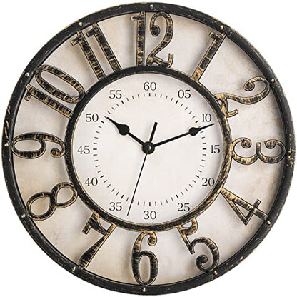 ZOOFOX 12 Inch Retro Wall Clock, Silent Non-Ticking Battery Operated Movement Decorative Round Quartz Wall Clock, Raised 3D Arabic Numeral Clock for Home, Living Room, Kitchen, Office