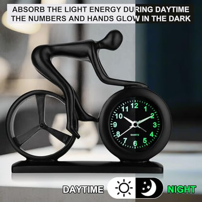 Racing Bicycle Desk Alarm Clock Battery Operated, Glow-in-the-Dark Dial, Silent Non-Ticking | Unique Cycling Gift for Cyclists, Students, Teachers | Office, Desk, Shelf Decor