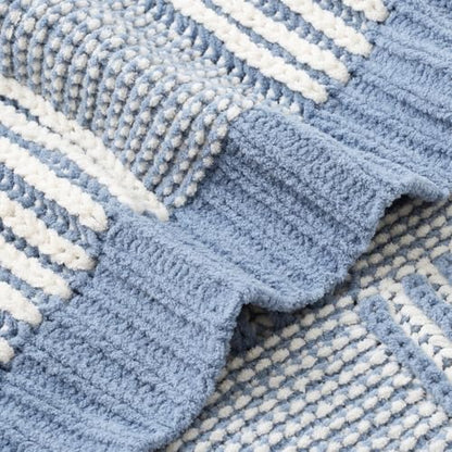 Amélie Home Checkered Knit Throw Blanket for Bed, Washed Blue 60"x80" - color: Checkered Blue, size: 60" X 80"