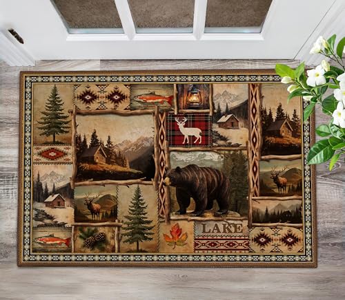 2'x'3 Rustic Lodge Bear Moose Deer Small Entryway Rugs Vintage Farmhouse Cabin Decor Front Door Mat Indoor Entrance for Entryway Kitchen Bathroom Bedroom Entry Area Rug Non Slip Machine Washable - color: Rustic Bear, size: 2' x 3'