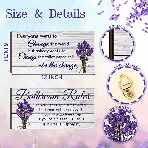 Jetec 2 Pcs Lavender Bathroom Wall Decor Wooden Signs 12 x 6 Inch - style: Lavender Style