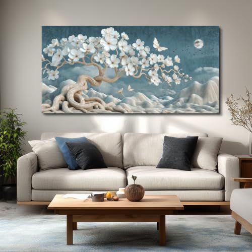 Abstract Wall Art,Tree Of Life Wall Art,Large Floral Wall Decor,Blue Art Wall Decor, Tree Landscape Canvas Prints, Big Pictures For Living Room Office Hallway Bathroom Dining Room Decorations - color: Tree of Life Wall Art, size: 48"L x 24"W