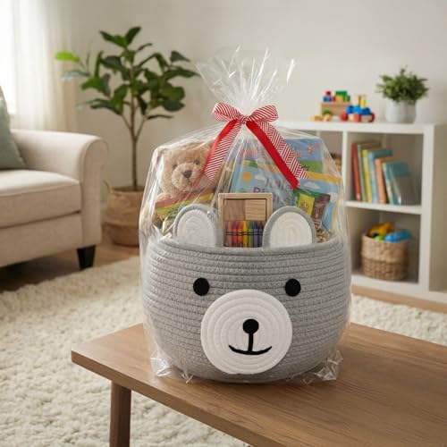 CherryNow Baby Basket for Gifts Empty, Cute Bear Design, Light Grey - color: Light Grey, size: 10.5"D x 8.5"H