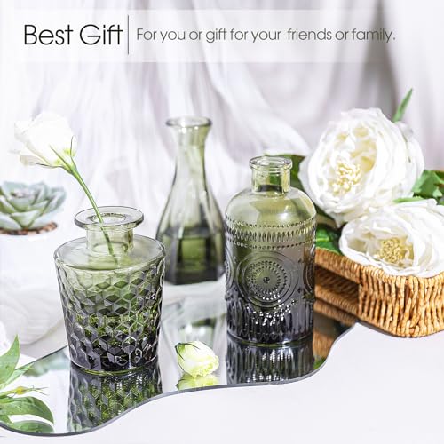 TBWIND 12pcs Green Glass Bud Vases Set, Small Vases for Flowers - color: Green-12pcs, size: 12Pcs