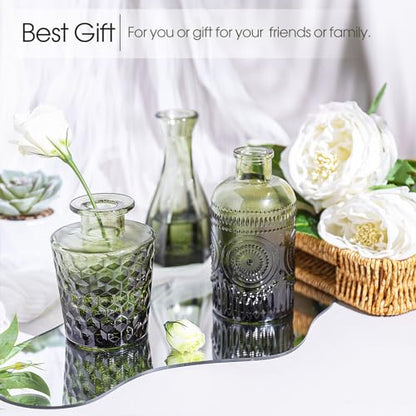 TBWIND 12pcs Green Glass Bud Vases Set, Small Vases for Flowers - color: Green-12pcs, size: 12Pcs