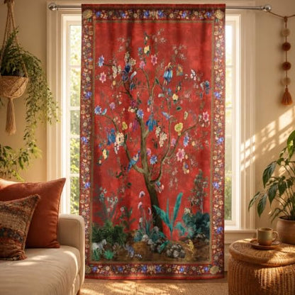 HMS Happy Memories Door Curtain, Tree of Life, 52"x84", 1 Panel - color: Red Tree