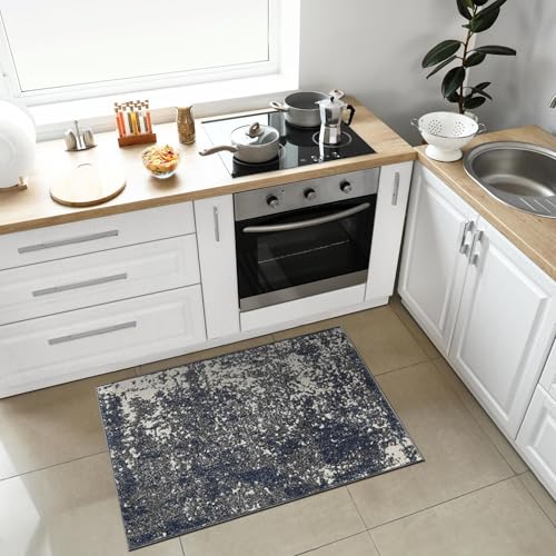 Keen Home Design Abstract Non-Shedding Entryway Rug, Soft Thick Pile, 2x3 - color: Abstract Navy/Gray, size: 2' x 3' (Rectangular)