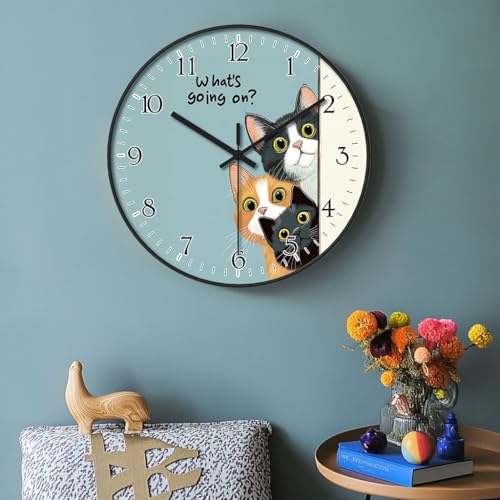 12 inch Decorative Wall Clock Battery Operated, Cat Pattern - color: 2269-three Cat, size: 12 Inch
