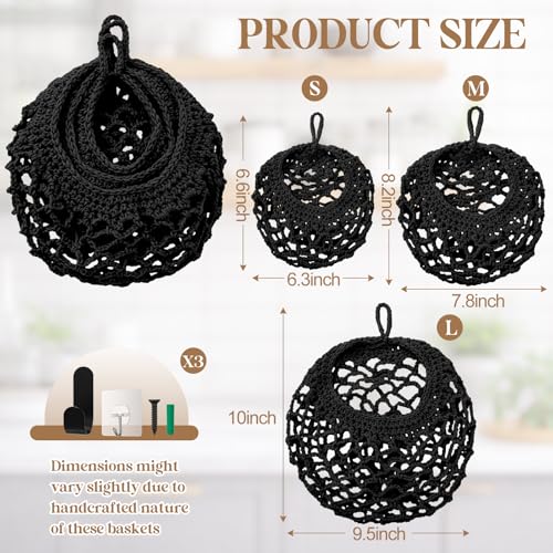 Honeydak 3 Hanging Baskets, Black, Open Mesh Teardrop - color: Black, style: Open Mesh Teardrop