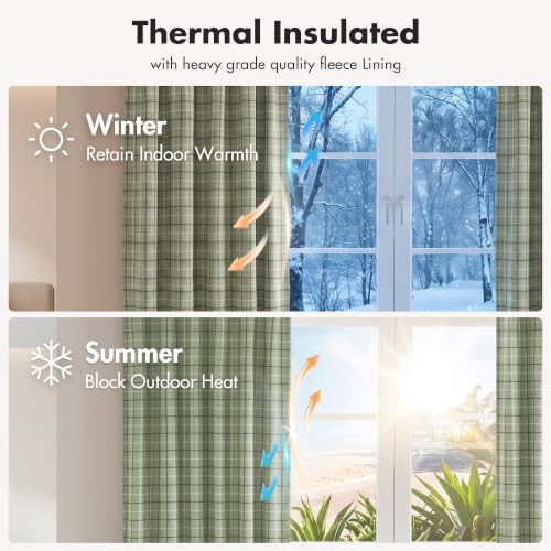 Madison Park Plaid Window Curtain Thermal Insulated, 1 Panel, 50x63 Green - color: Rod Pocket & Back Tab, Green, size: 50"W x 63"L (Pack of 1)