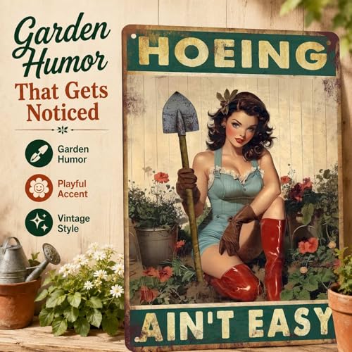 PEACHGARDEN Garden Signs for Outside Hoeing Ain't Easy Metal Garden Sign - color: Garden Signs, size: 20X30cm(12*8in)