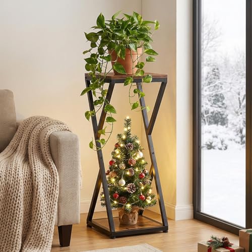 2-Tier Tall Plant Stand Indoor, Small Square Side Table for Home