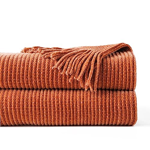 BATTILO HOME Rust Orange Throw Blanket for Couch, 60"x80" - color: Chenille-caramel, size: 60 x 80 in.