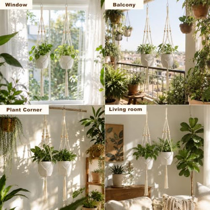 Artilady Macrame Hanging Planter for Indoor Plants, Boho Bead Plant Hanger - color: Ivory White