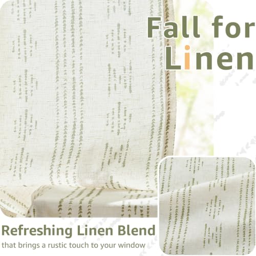jinchan Linen Striped Tier Curtains for Kitchen Windows Boho - color: Boho Green | on Beige, size: 26"W x 20"L (Pack of 2)