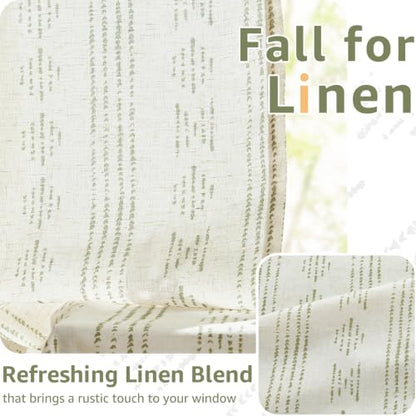 jinchan Linen Striped Tier Curtains for Kitchen Windows Boho - color: Boho Green | on Beige, size: 26"W x 24"L (Pack of 2)