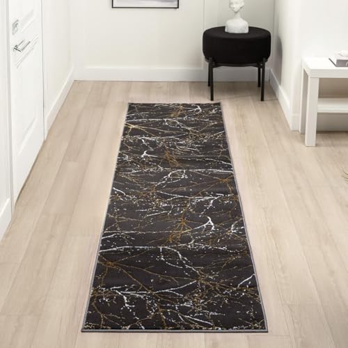 LUXE WEAVERS Modern Abstract Non-Shedding Runner Rug Black 2x8 - color: Black, size: 2' x 8' (Runner)