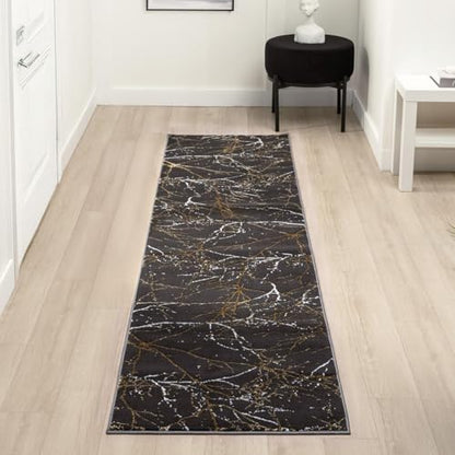 LUXE WEAVERS Modern Abstract Non-Shedding Runner Rug Black 2x8 - color: Black, size: 2' x 8' (Runner)