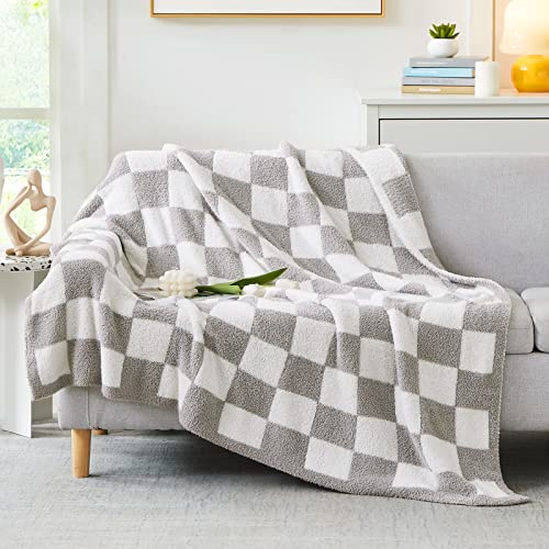 WRENSONGE Soft Twin Size Checkered Blanket for Bed-Cozy Knitted Blankets - color: Aspen Grey, size: Twin(60"x80")