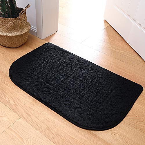 COSY HOMEER 32x20 Half Round Kitchen Rug,Non Slip Washable Mat,Black 3PCS - color: Black 3pcs, size: 1'8" x 2'8" (Semicircular)