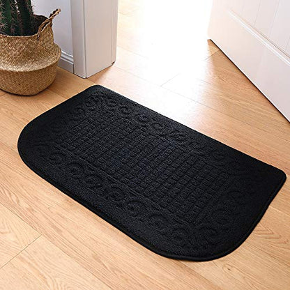 COSY HOMEER 32x20 Half Round Kitchen Rug,Non Slip Washable Mat,Black 3PCS - color: Black 3pcs, size: 1'8" x 2'8" (Semicircular)