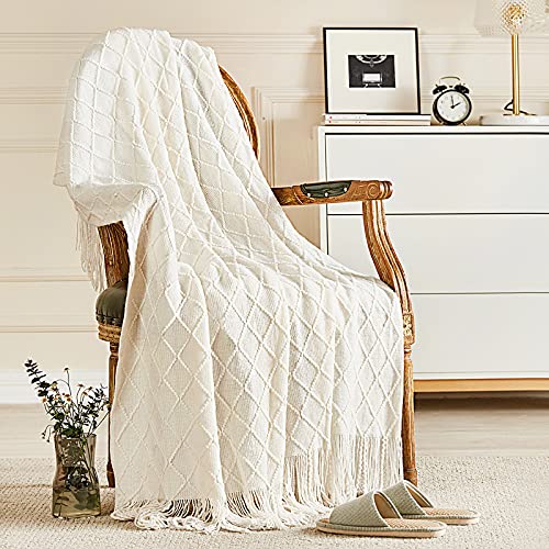 inhand Off White Knitted Throw Blanket for Couch and Bed, 60"x80" - color: A(off White), size: 60"x80"