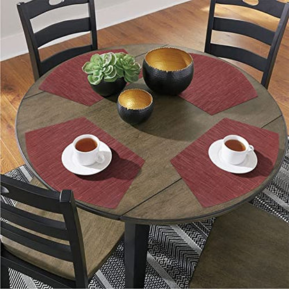 SHACOS Small Round Table Placemats Set of 4 Wedge Placemats Burgundy Red Heat Resistant Table Mats Wipe Clean (4, Burgundy Red) - color: Burgundy Red