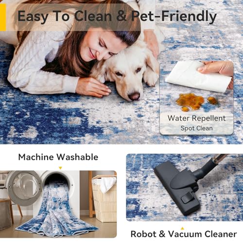 RELEANY Washable Runner 3'x7' Abstract Area Rug for Hallway Blue Gray - color: Blue/Gray, size: 3' x 7' (Runner)