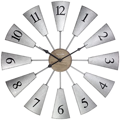 Presentime 24" Lorenzo Farmhouse DIY Windmill Clock | Indoor/Outdoor Clock, Silent no Ticking, Wall Décor, Wall Art Timepiece for Home Decoration, Galvanized Light Gray Oak Finis - color: Light Gray