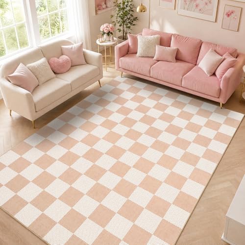 GarveeHome Checkered Blush Beige 5x7 Washable Rug Low-Pile Bedroom Nursery - color: Blush Beige, size: 5' x 7' (Rectangular)