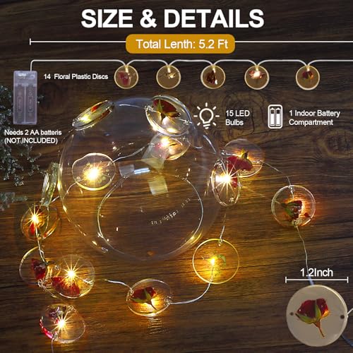 LED Christms String Lights Indooor Battery Operated 15 LEDS Fairy Lights for Bedroom Birthday Weeding Christmas Decoration Christmas Tree Ornaments Festival Party Supplies (5.2 FT /1.65 m Rose) - color: Rose