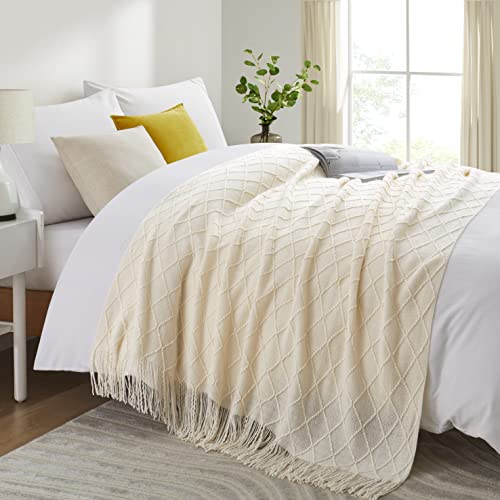 Acrylic Knitted Throw Blanket, White, 50 x 60 Inches - color: White